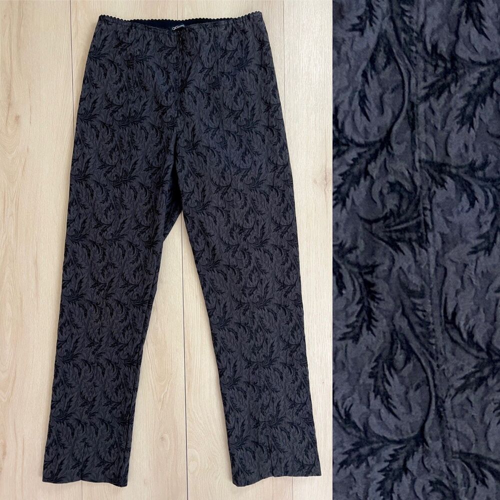 Klaveli Jacquard Brocade Black Stretch Whimsigoth Baroque Cigarette Pants Sz 10
